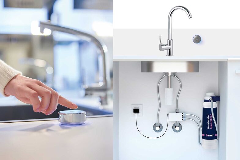 Eine Frage des Geschmacks: BWT vereint zwei Wasseraufbereitungsverfahren in einer neuen, patentierten Technologie. Erst machen die Enthärtungsanlagen das harte Wasser zu weichem Perlwasser. Dieses eignet sich zum Waschen, Duschen, Putzen oder für Haushaltsgeräte – überall dort, wo kalkhaltiges Wasser Nachteile mit sich bringt. In einem zweiten Schritt kommt das «BWT Pearlwater Mineralizer Kitchen-Set» zum Einsatz. Das enthärtete Wasser wird auf Knopfdruck mit Mineralien wie Magnesium und Kalzium angereichert – für Trinkwasser, das schmeckt. Die Einheit lässt sich in kurzer Zeit unter der Spüle installieren, ohne dass der Wasserhahn ersetzt werden muss. BWT Aqua AG, www.bwt.com
