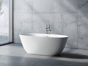 Der Mineralguss ermöglicht das besonders schlanke Design der freistehenden Badewanne «n50». Die matte und samtige Oberfläche fühlt sich angenehm an, ist hygienisch und leicht zu reinigen. Neoro über Reuter.